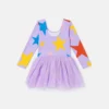 Abito a maniche lunghe con gonna in tulle con stampa a stelle Abito a maniche lunghe con gonna in tulle con stampa a stelle