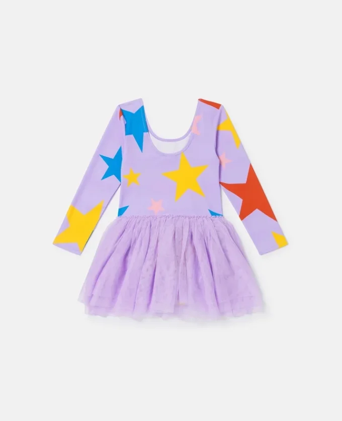 Abito a maniche lunghe con gonna in tulle con stampa a stelle Abito a maniche lunghe con gonna in tulle con stampa a stelle