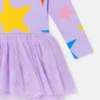 Abito a maniche lunghe con gonna in tulle con stampa a stelle Abito a maniche lunghe con gonna in tulle con stampa a stelle
