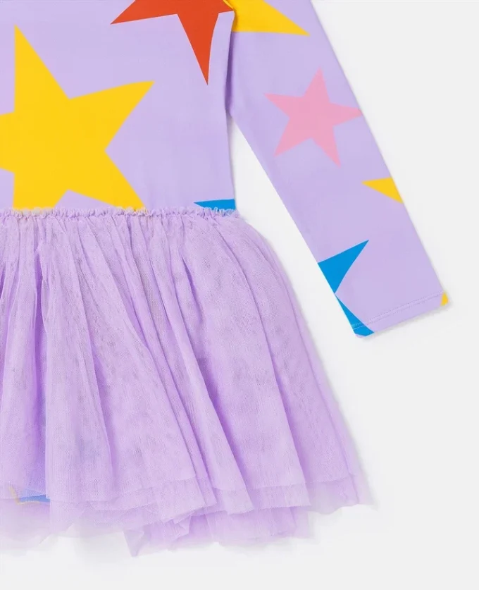 Abito a maniche lunghe con gonna in tulle con stampa a stelle Abito a maniche lunghe con gonna in tulle con stampa a stelle