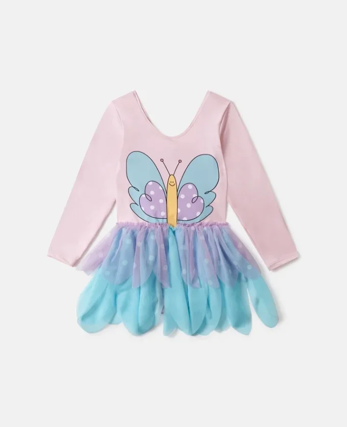 Abito con gonna in tulle con stampa a farfalle Abito con gonna in tulle con stampa a farfalle