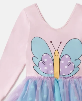 Abito con gonna in tulle con stampa a farfalle