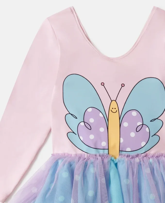 Abito con gonna in tulle con stampa a farfalle Abito con gonna in tulle con stampa a farfalle