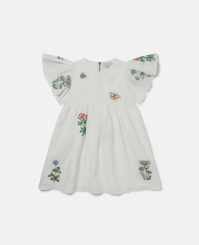 Abito con maniche ad aletta e ricami floreali Abito con maniche ad aletta e ricami floreali