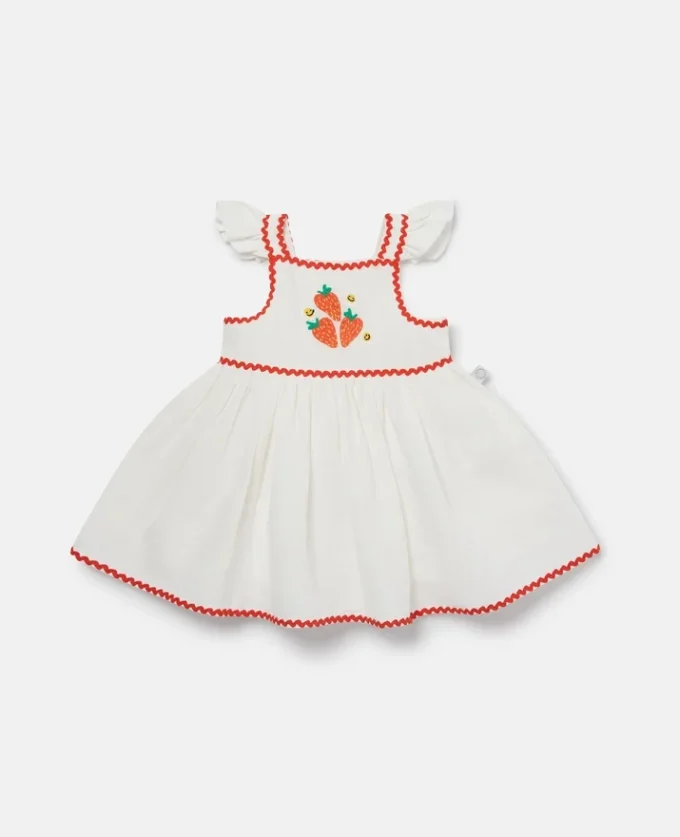 Abito con maniche ad aletta e ricamo fragole Abito con maniche ad aletta e ricamo fragole