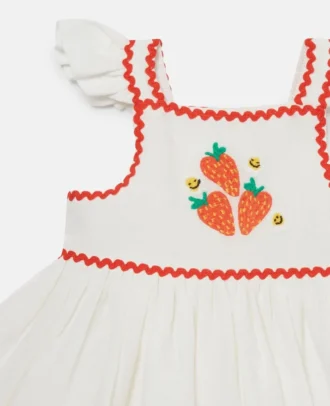 Abito con maniche ad aletta e ricamo fragole