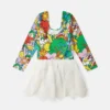 Abito con stampa Earth Friends e petali in tulle Abito con stampa Earth Friends e petali in tulle