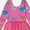 Abito in tulle a strati con stampa fiocco Abito in tulle a strati con stampa fiocco