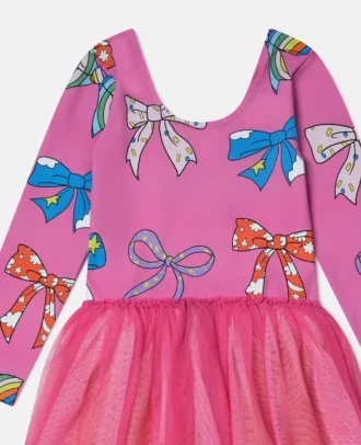Abito in tulle a strati con stampa fiocco