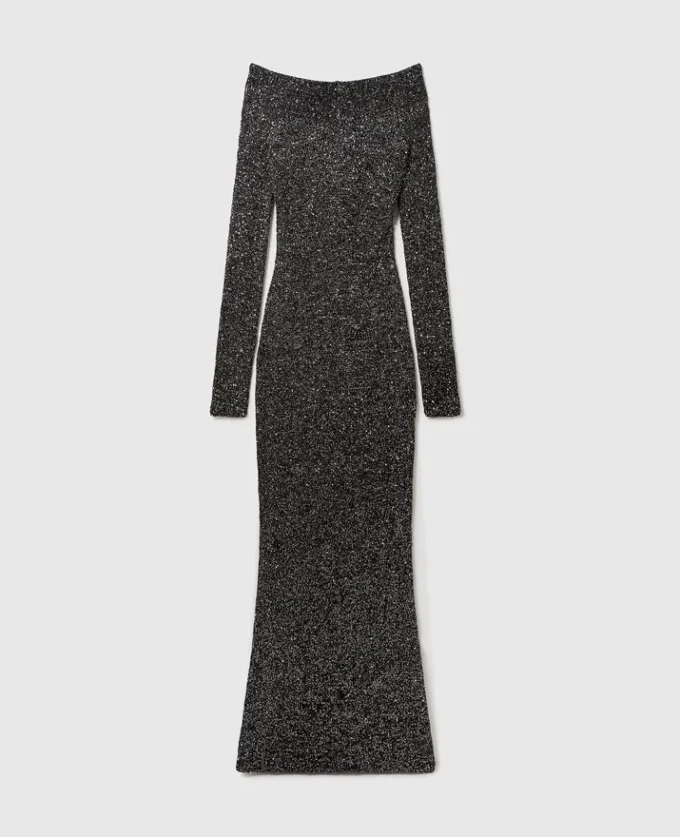 Abito lungo con spalle scoperte e paillettes Abito lungo con spalle scoperte e paillettes