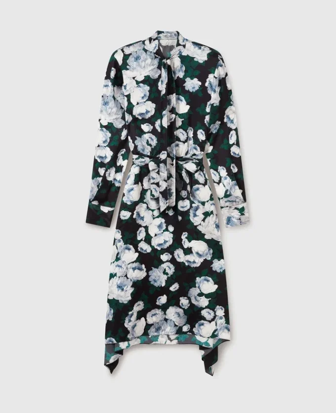 Abito midi a maniche lunghe in maglia floreale Abito midi a maniche lunghe in maglia floreale