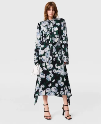 Abito midi a maniche lunghe in maglia floreale