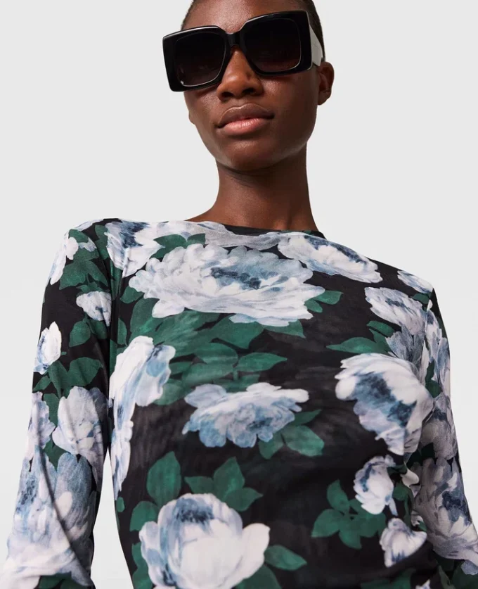 Abito midi a maniche lunghe in maglia floreale Abito midi a maniche lunghe in maglia floreale