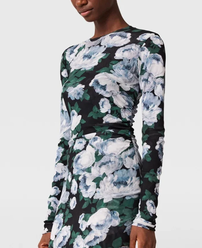 Abito midi a maniche lunghe in maglia floreale Abito midi a maniche lunghe in maglia floreale
