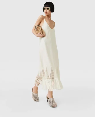 Abito midi con frange e maglia aperta