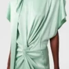 Abito midi con maniche ad aletta, scollo all’americana e drappeggio Abito midi con maniche ad aletta, scollo all’americana e drappeggio