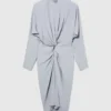 Abito midi con scollo incrociato sul davanti e maniche lunghe Abito midi con scollo incrociato sul davanti e maniche lunghe