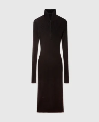 Abito midi in maglia a costine con zip sul collo