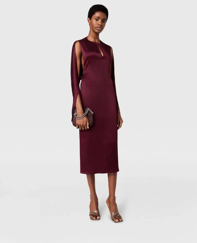 Abito midi in raso con maniche a mantella e cut-out Abito midi in raso con maniche a mantella e cut-out