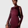 Abito midi in raso con maniche a mantella e cut-out Abito midi in raso con maniche a mantella e cut-out