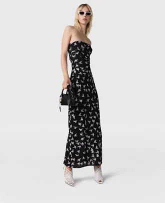 Abito midi senza spalline in maglia con stampa colombe