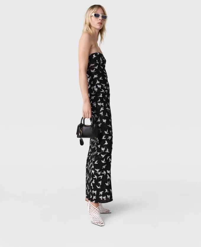 Abito midi senza spalline in maglia con stampa colombe Abito midi senza spalline in maglia con stampa colombe
