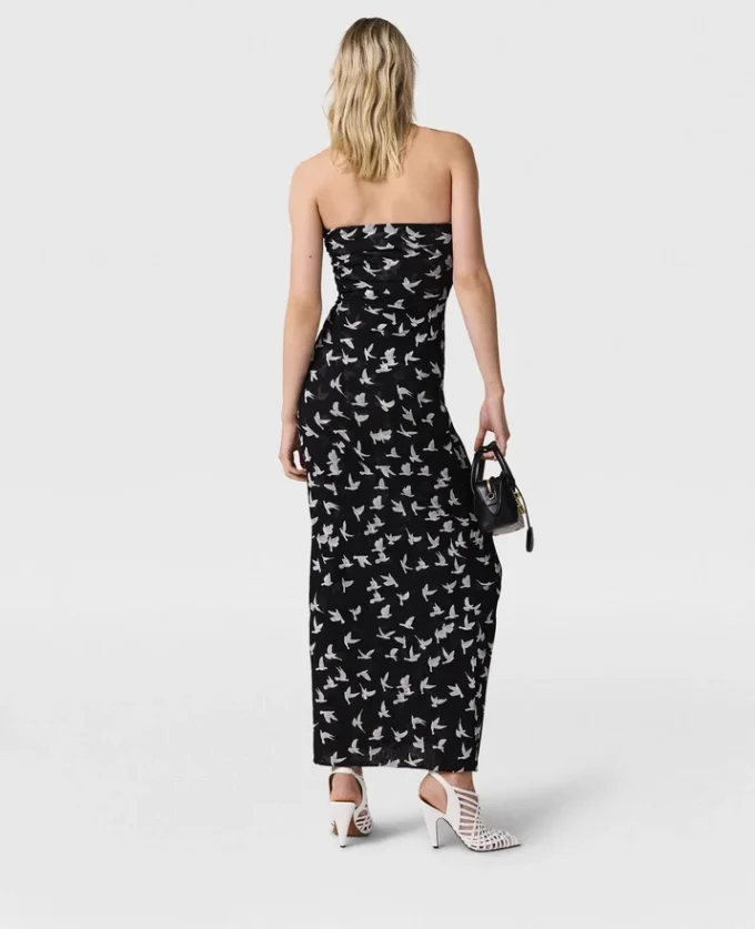 Abito midi senza spalline in maglia con stampa colombe Abito midi senza spalline in maglia con stampa colombe