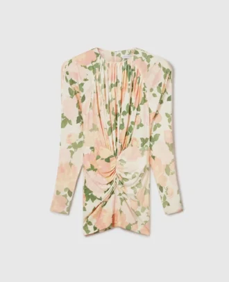 Abito mini a maniche lunghe con stampa peonie Abito mini a maniche lunghe con stampa peonie
