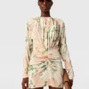 Abito mini a maniche lunghe con stampa peonie Abito mini a maniche lunghe con stampa peonie