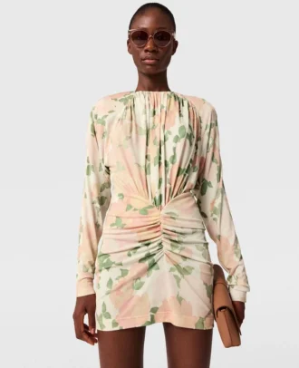 Abito mini a maniche lunghe con stampa peonie Abito mini a maniche lunghe con stampa peonie