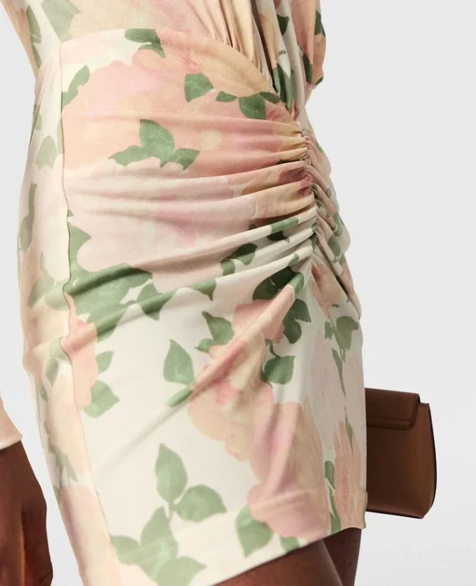 Abito mini a maniche lunghe con stampa peonie Abito mini a maniche lunghe con stampa peonie