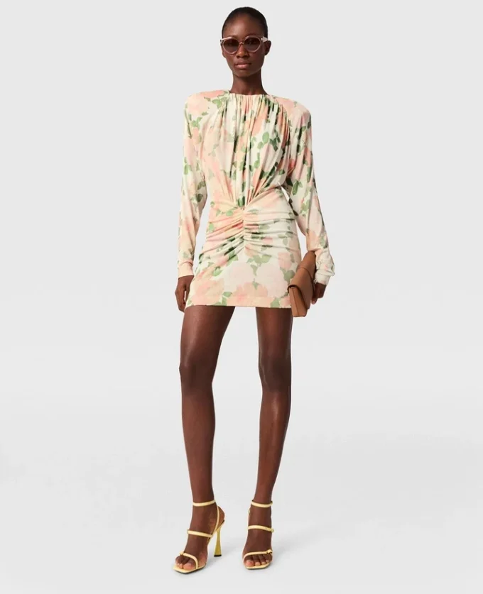 Abito mini a maniche lunghe con stampa peonie Abito mini a maniche lunghe con stampa peonie