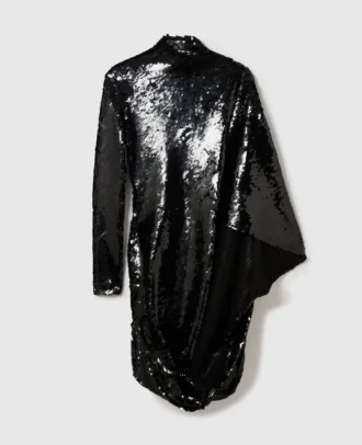 Abito mini drappeggiato con maniche lunghe e paillettes Abito mini drappeggiato con maniche lunghe e paillettes