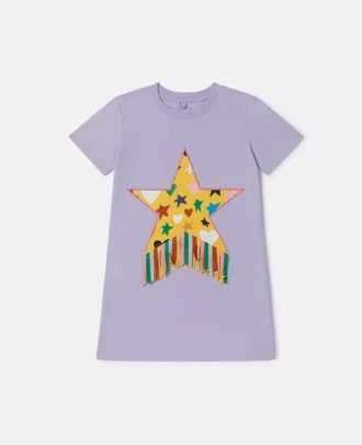 Abito t-shirt con frange e stampa a stelle