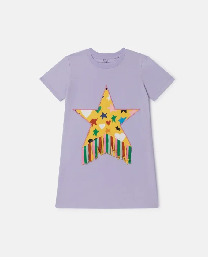 Abito t-shirt con frange e stampa a stelle Abito t-shirt con frange e stampa a stelle