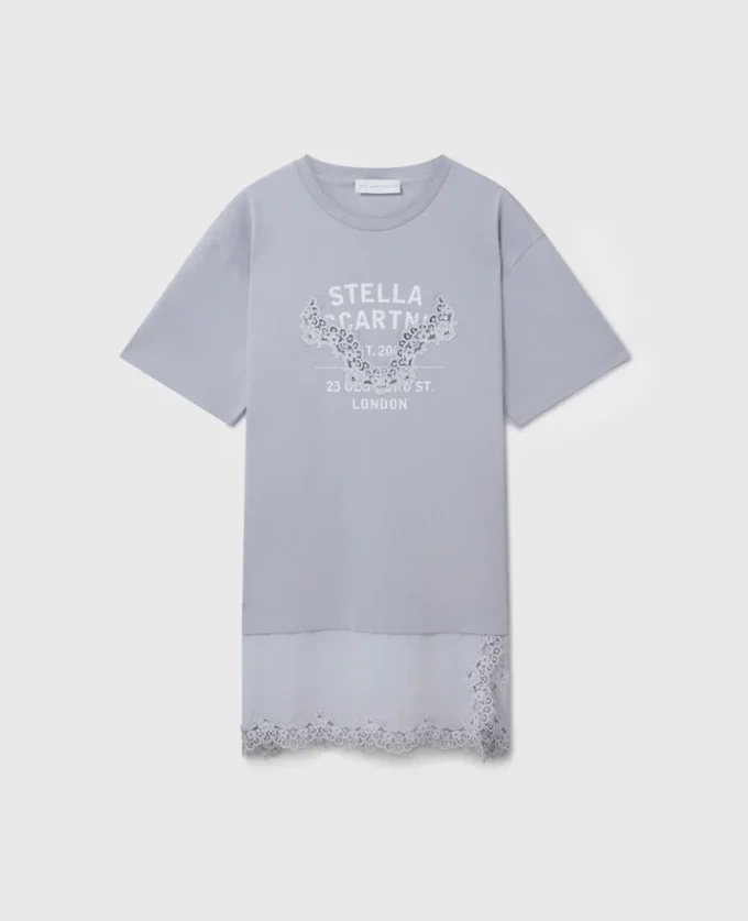 Abito T-shirt con inserti in pizzo