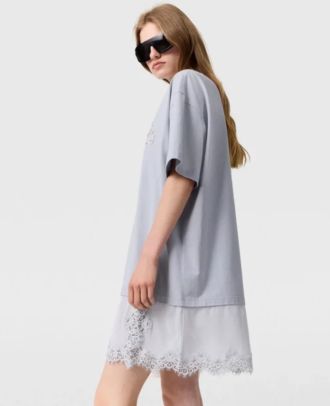 Abito T-shirt con inserti in pizzo