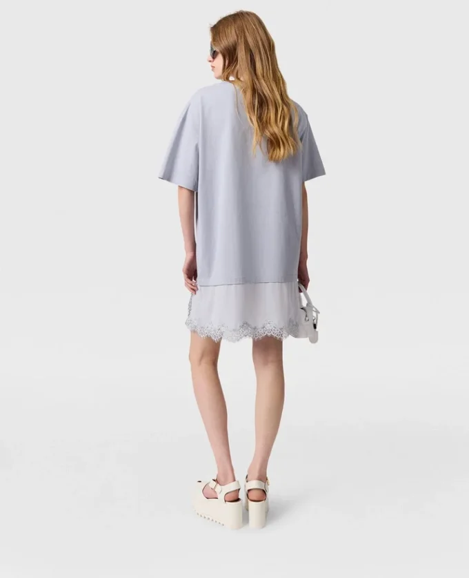 Abito T-shirt con inserti in pizzo