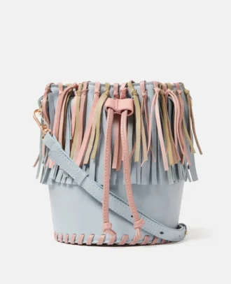 Borsa a secchiello con frange e nappine