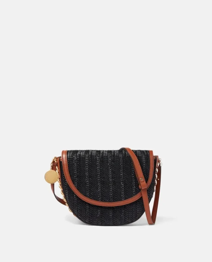 Borsa a tracolla media con patta in rafia intrecciata Frayme Borsa a tracolla media con patta in rafia intrecciata Frayme