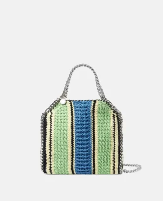 Borsa mini Falabella in cotone a righe lavorata all’uncinetto