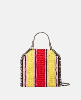 Borsa mini Falabella in cotone a righe lavorata all’uncinetto