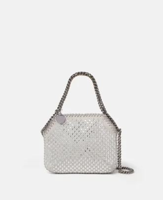 Borsa mini tote Falabella in rete di cristalli