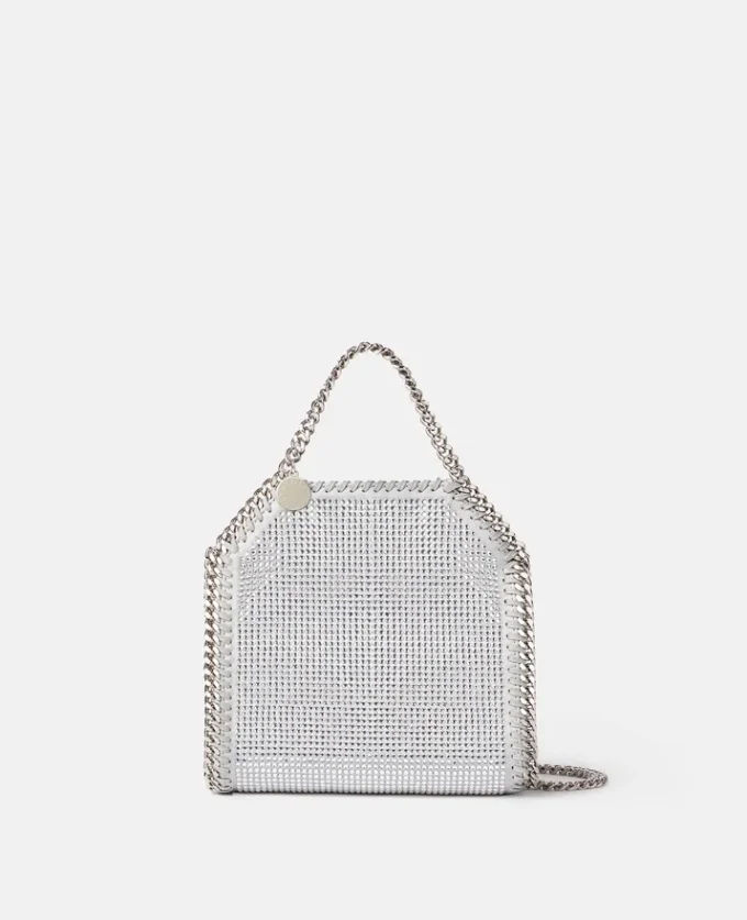 Borsa mini tote Falabella in rete di cristalli
