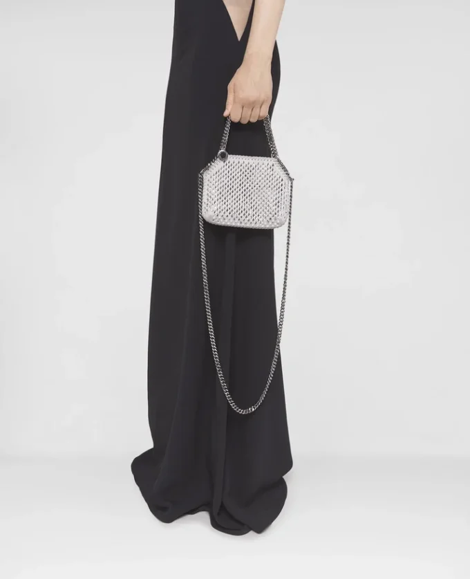 Borsa mini tote Falabella in rete di cristalli