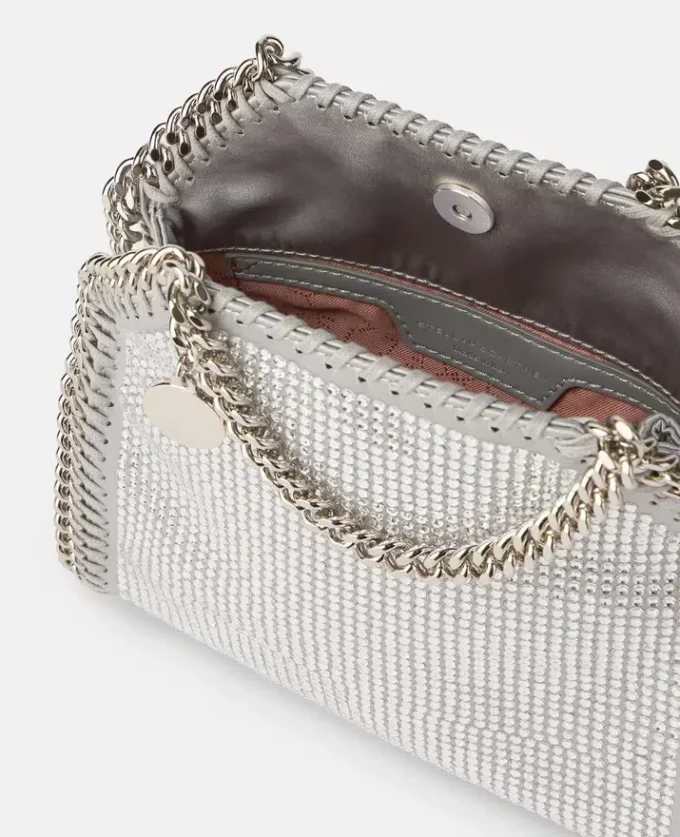 Borsa mini tote Falabella in rete di cristalli
