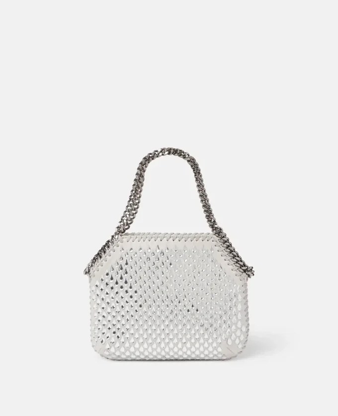 Borsa mini tote Falabella in rete di cristalli