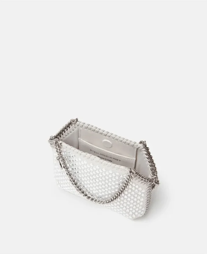 Borsa mini tote Falabella in rete di cristalli