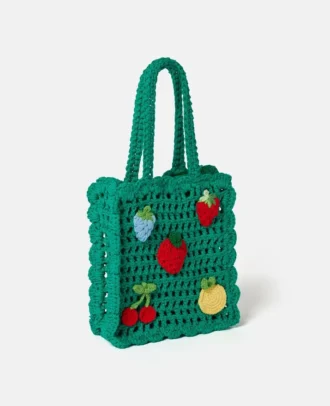 Borsa tote all’uncinetto ricamata con bacche