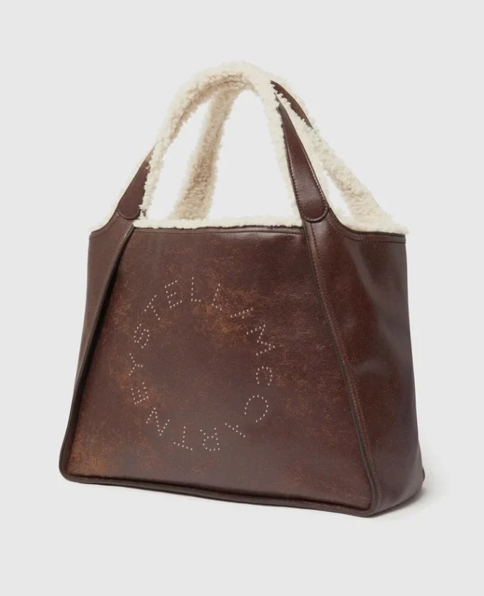 Borsa tote con fodera in peluche con logo